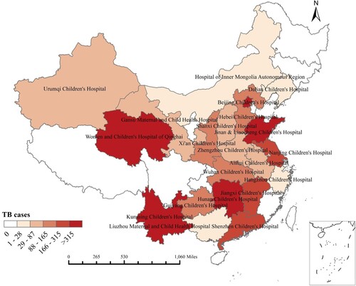 Figure 2. Distribution of pediatric TB cases among hospitals in our study.