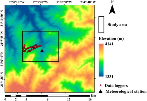 Figure 1. The geographic location of the study area and data loggers specifically measuring the soil temperature.