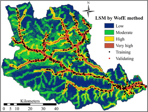 Figure 5 Landslide susceptibility map produced using the weights-of-evidence method.