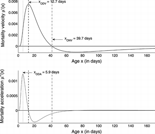 FIGURE 6 Velocity of μΓ (top panel) and its acceleration (bottom panel).