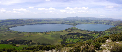 Figure 2. View of the Mount Dendi caldera with the two crater lakes.