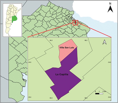 Figure 1. Location of the farms in Florencio Varela city, Buenos Aires, Argentina.