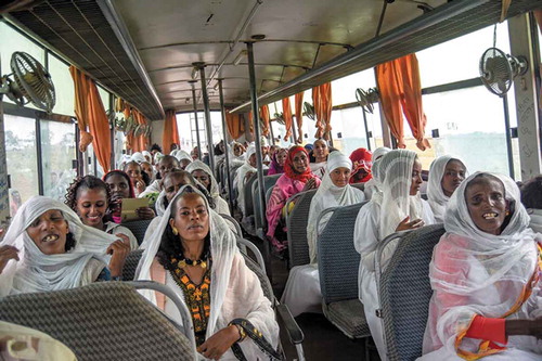 Figure 4. Eritrean women representing different religions enter Zalambessa, by Mitiku Gabrehiwot, 11 September 2018