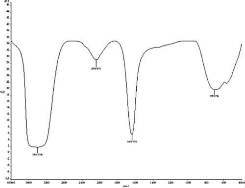 Figure 4. FTIR pattern of silver nanoparticles synthesized by O. arabicus extract.