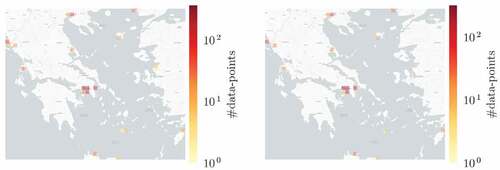 Figure 21. Toward the exploitation of EvolvingClusters in Maritime Domain (left: MCS; right: MC). Discovering anchorages and (potential) fishing areas.