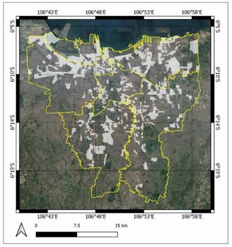 Figure 4. Informal settlements of Jakarta adapted from a map produced in 2015 (The World Bank Citation2015)