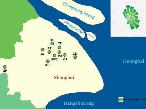 Figure 2. Locations of the 10 air quality monitoring stations in Shanghai city.