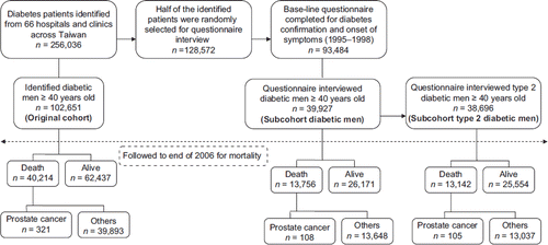Figure 1. Flow chart showing the procedures in the calculation of mortality from prostate cancer in the diabetic cohorts.