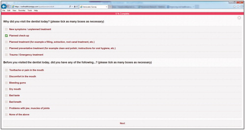 Figure 2. Screenshot of the questionnaire application used to collect patient self-reported data.