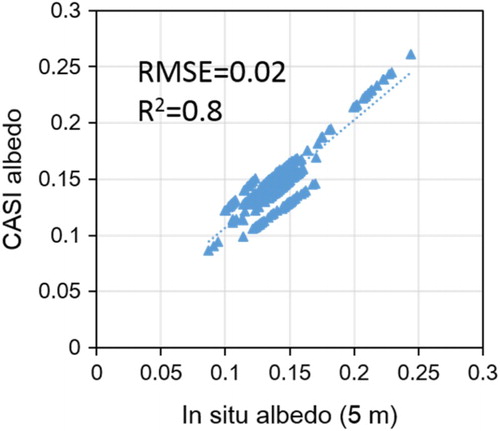 Figure 2. The scatterplot between CASI albedo and in situ albedo.