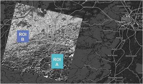 Figure 4. ROI A and ROI B in Austria for direct location accuracy evaluation in Austria (Xue et al. Citation2020)