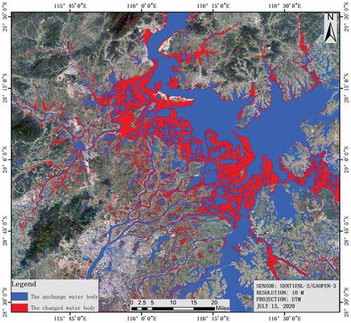Figure 8. Flood monitoring map of Poyang Lake.