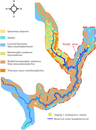 Figure 5. Formation lithology in the Jinping I Hydropower Reservoir. Source: Author