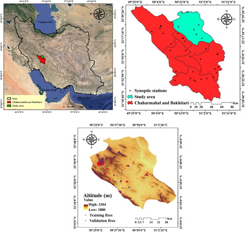 Figure 1. Location of the study area along with wildfire inventory map.