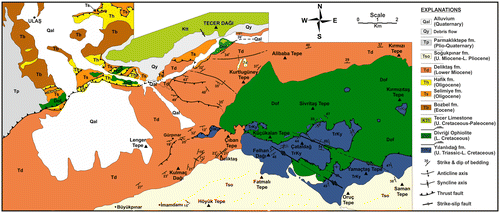 Figure 3. Geological map of the southern margin of the Sivas basin in the Tecer area (Kavak, Citation2010) Source: Kaan Şevki Kavak.