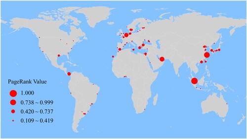 Figure 5. Geospatial distribution of the top 150 ranked ports.