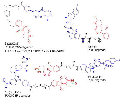 Figure 3. Structures and activities of PROTACs targeting KATs.