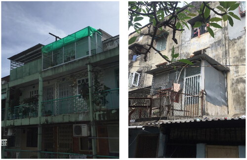 Figure 7. (Left) New structures at Block A created a ‘fifth’ level, (Right) Additional ‘room’ at Block C (Photographed by the authors, 2018).