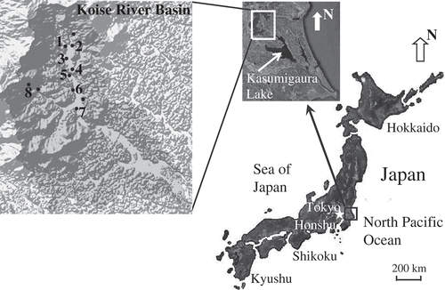 Fig. 1 Location of Koise River basin and observation sites for water quality sampling.