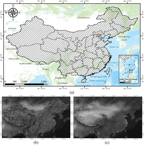 Figure 8. Research data and areas (a) a schematic image of the study area; (b) original and reference images superimposed together; (c) a low-resolution reference image.