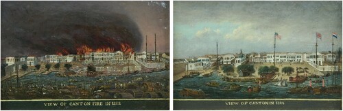 Figure 2. Left: Thirteen Factories in fire, 1822. Source: https://hdl.handle.net/20.500.11840/71831 Right: Thirteen Factories after fire, 1824. Source: https://hdl.handle.net/20.500.11840/71827.