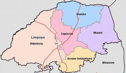 Figure 1 Spatial distribution of administrative district councils within the Limpopo Province