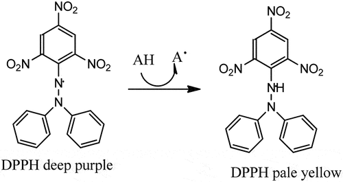 Figure 2. Mechanism of DPPH scavenging by an antioxidant (AH).