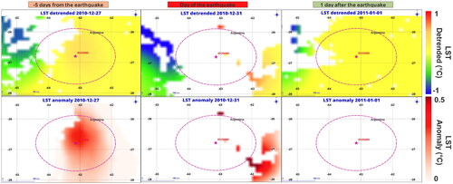 Figure 14. LST detrended and LST anomaly maps for the earthquake ID25080.