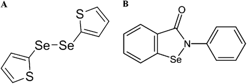 Figure 1.  Chemical structures of (A) DTDS and (B) ebselen.