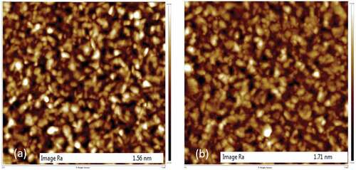 Figure 7. Topological study of 50 nm evaporated metal films (a) Ti films, (b) Au films.