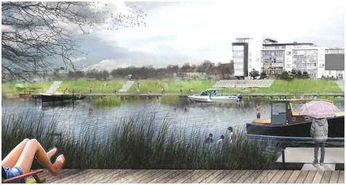 Figure 6. Example of Photoshop rendering of urban developments along the Hackensack River in the Meadowlands.Source: MIT-CAU, ZUS, and Urbanisten (Citation2014).