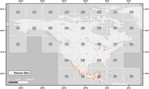 Figure 2. The grid network covers the study area and Ramsar Sites.