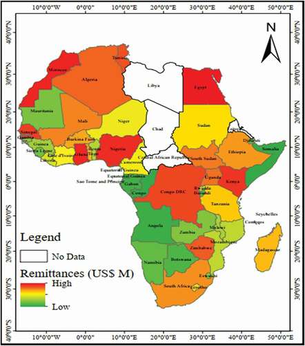 Figure 5. Location map of disparities in remittances dependence within the African continent