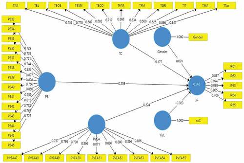 Figure 2. Path model for competencies and job performance.