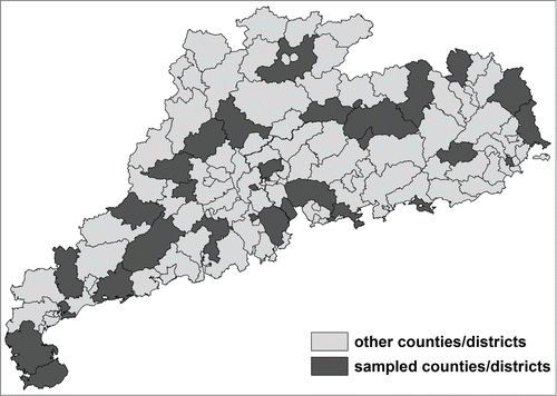 Figure 2. Sampled counties/districts in Guangdong Province.