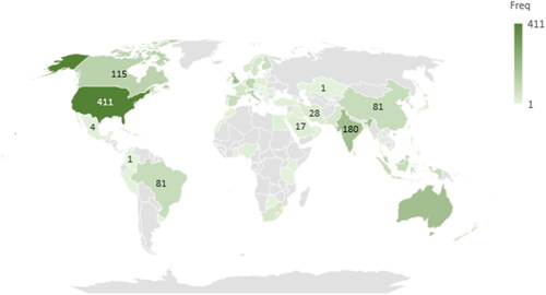 Figure 3. Global distribution of publication density.