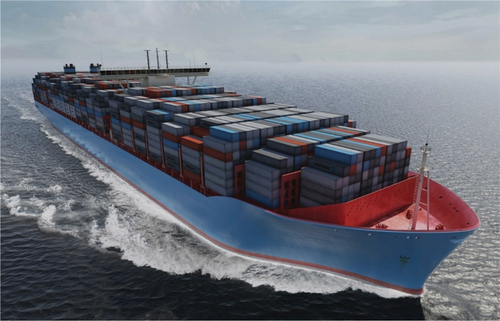 Figure 1. Example of cargo-loaded TEU cargo ship.