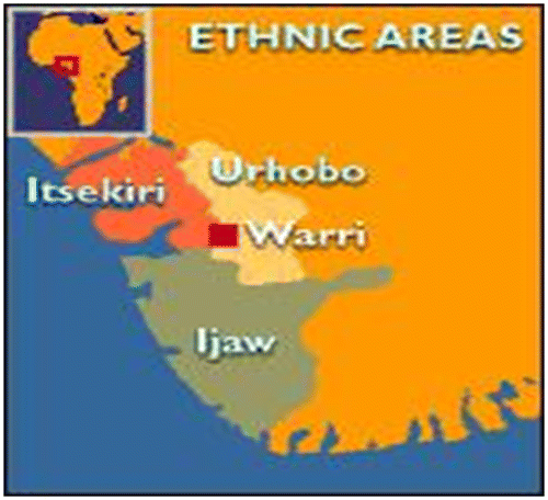 Figure 1. Map of ethnic areas in Warri.