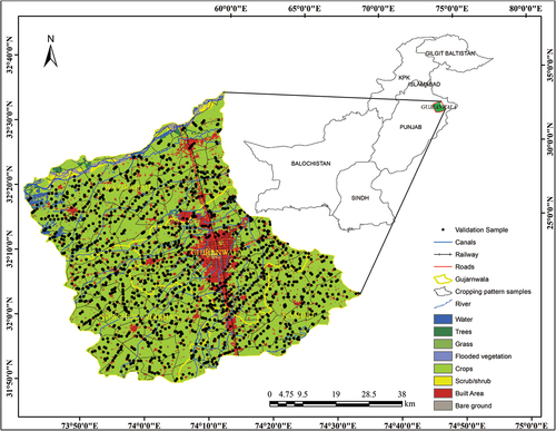 Figure 1. Land Use/Land Cover (LULC) types of the study areas with location of validation samples.