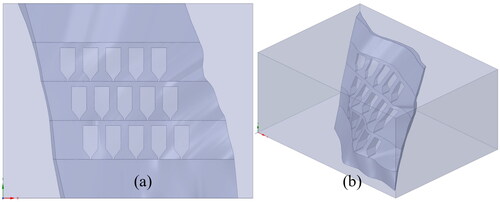 Figure 1. (a) Front view of model geometry and (b) Isometric view of model geometry.