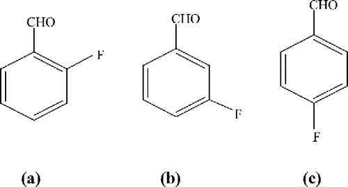 Figure 1 Chemical structure of 2-fluorobenzaldehyde (a), 3-fluorobenzaldehyde (b), and 4-fluorobenzaldehyde (c).