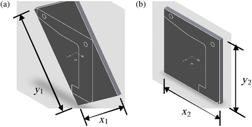 Figure 8 YZ cut view of the bounding box using a minimum zone (a) that has the minimum distance for the 2D-projected vertices and (b) obtained by minimizing the product of the distances of all possible minimum zones for the 2D-projected vertices.