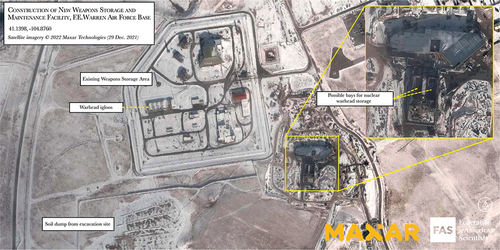 Figure 2. A new underground nuclear weapons storage facility is under construction at F.E. Warren AFB for storage of W78 and W87 warheads for Minuteman III ICBMs. Image: © 2022 Maxar Technologies.