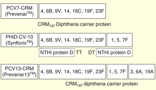 Figure 1. The formulations of the available pneumococcal conjugate vaccines.