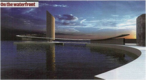 Figure 3: The vision for a ‘teardrop-shaped man-made island’ at Granton never made it past the digital drawing board. Source: Building Design 2004, 1.