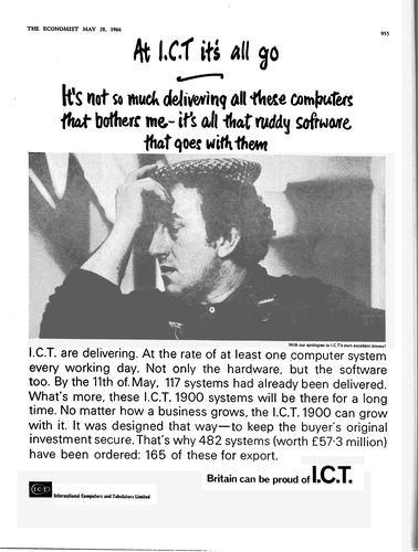 Figure 3. ICT general press advertisement emphasising sales of the 1900 system, 1966.
