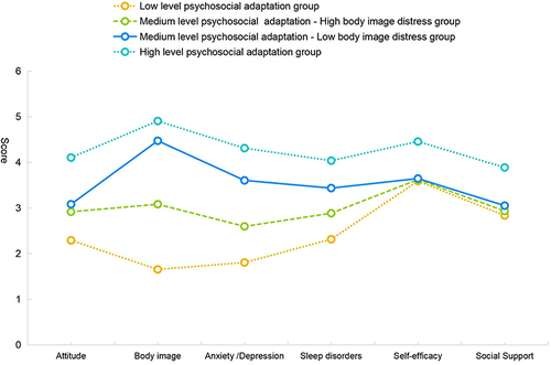 Figure 1 Characteristics of four latent profiles of psychological adaptation in patients with inflammatory bowel disease.