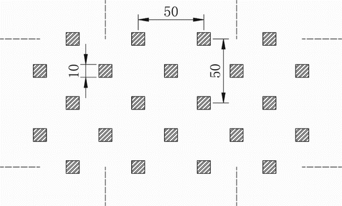 Figure 2. Arrangement of the roughness elements on the terrain surface (mm).