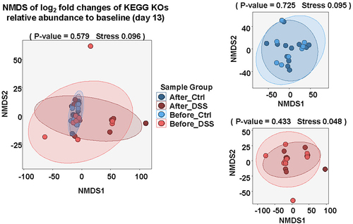 Figure 5. NMDS analysis of functional change based on log2 fold changes of KEGG orthologous (KO) compared to the baseline (day 13).