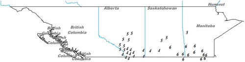 Figure 6. Final grouping obtained using the K-means technique (Western Canada).